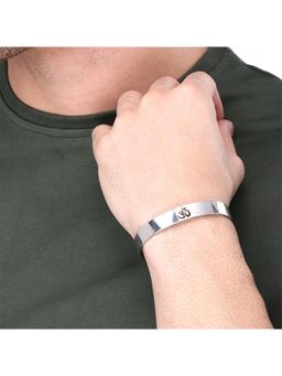 Yellow Chimes - Men Silver-Toned & Black Stainless Steel Rhodium-Plated Kada Bracelet