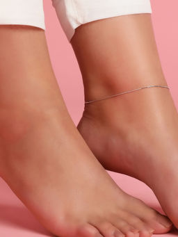 Zavya - Rhodium plated 925 Sterling Silver Box Chain Anklet