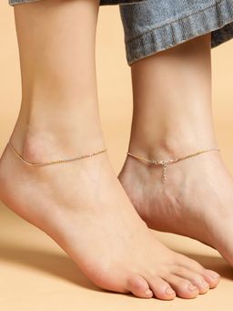Zavya - Elegant Triple Tone 925 Sterling Silver Beaded Chain Anklet