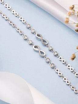 Zavya - Infinity Rhodium Plated 925 Sterling Silver Combo Bracelet