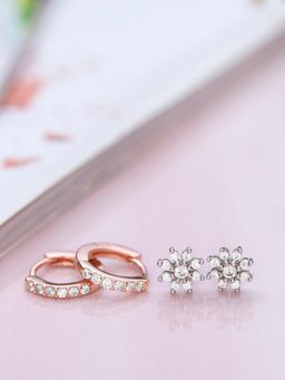 Zavya - Floral Studs and Hoop 925 Sterling Silver Combo Earring