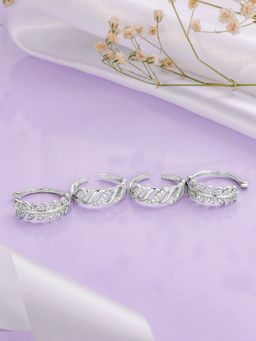 Zavya - Leafy Waves Rhodium Plated 925 Silver Toe Ring Combo