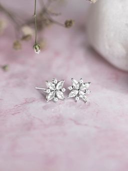 Zavya - Sparkling Flower Rhodium Plated 925 Sterling Silver Stud