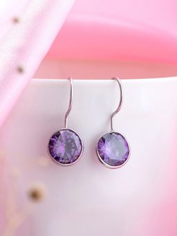 Zavya - Amethyst Stone Rhodium Plated 925 Sterling Silver Earring