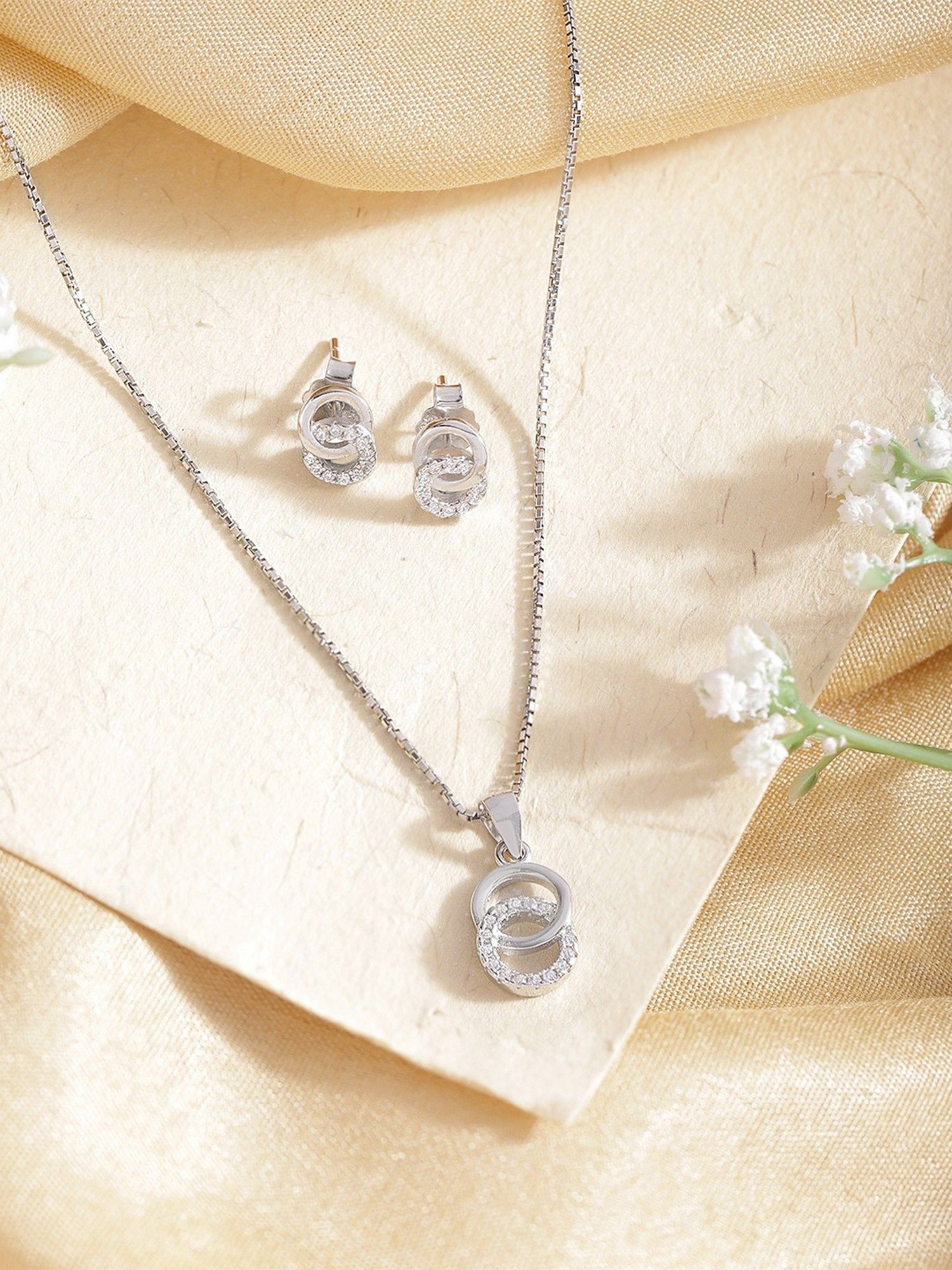 Buy Zavya Hoop and Loop 925 Silver Jewellery Set Online