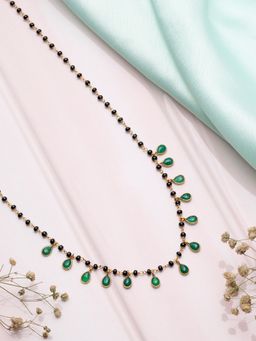 Zavya - Green Drop CZ With Beaded Chain 925 Sterling Silver Mangalsutra