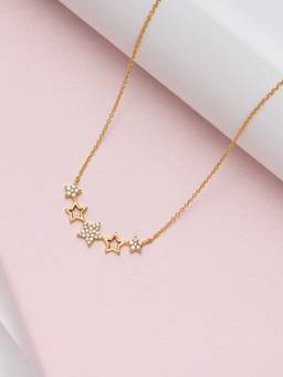 Zavya - Golden Star Studded With CZ 925 Sterling Silver Necklace