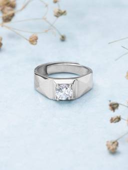 Zavya - Solitaire Rhodium Plated 925 Sterling Silver Ring for Men