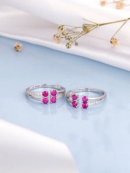 Zavya - Pink Stone Rhodium Plated 925 Sterling Silver Toe Ring