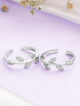 Zavya - Classy CZ Leaf Rhodium Plated 925 Sterling Silver Toe Rings