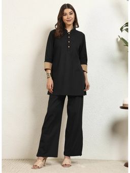 Deebaco - Black Cotton Flex Solid Co-Ord Set