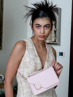 Odette - Scrunchy Brown Textured Crystal-Embellished Clutch For Women