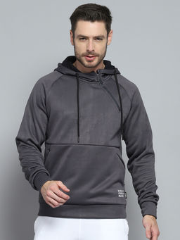 Rock.it - Men Grey Solid/Plain Hoodie