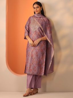 Libas - Lavender Floral Yoke Design Kurta and Trouser with Dupatta
