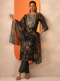 Libas - Green Floral Yoke Design Kurta and Trouser with Dupatta