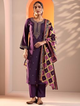 Libas - Purple Floral Kurta with Trouser and Dupatta