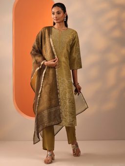 Libas - Gold Bandhani Zari Kurta and Trouser with Dupatta