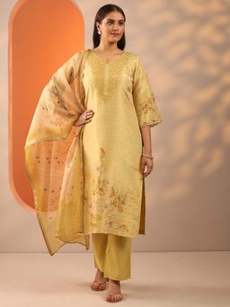 Libas - Yellow Floral Zari Kurta and Trouser with Dupatta
