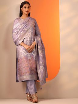 Libas - Lavender Floral Straight Kurta and Trouser with Dupatta