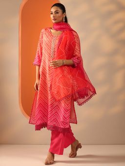 Libas - Orange Bandhani Kurta and Trouser with Dupatta