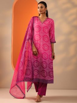 Libas - Pink Bandhani Kurta and Trouser with Dupatta