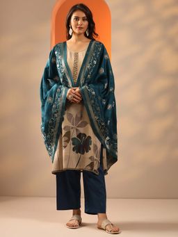 Libas - Beige Floral Kurta and Trouser with Dupatta