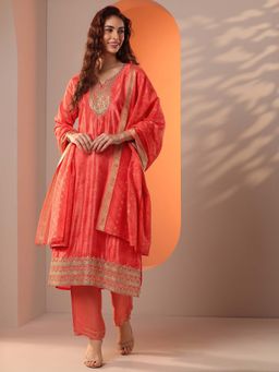 Libas - Orange Zari Kurta and Trouser with Woven Dupatta