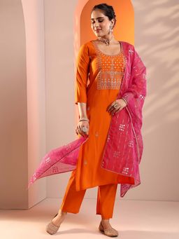 Libas - Orange Zari Kurta with Trouser and Sequence Work Dupatta