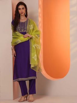 Libas - Purple Zari Kurta with Trouser and Sequence Work Dupatta