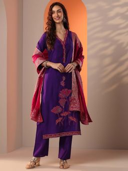 Libas - Purple Zari Kurta with Trouser and Woven Dupatta
