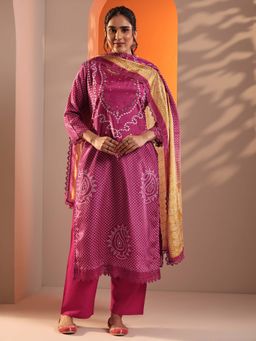 Libas - Pink Bandhani Kurta and Trouser with Dupatta