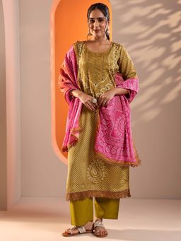 Libas - Mustard Bandhani Kurta and Trouser with Dupatta
