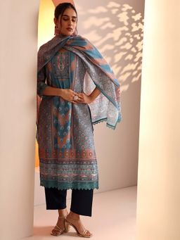 Libas - Blue Ethnic Motif Beads Kurta and Trouser with Dupatta