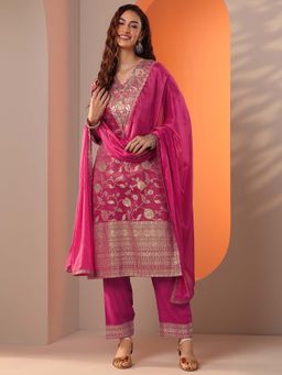 Libas - Pink Woven Kurta and Trouser with Dupatta