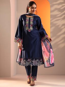Libas - Navy Floral Kurta with Trouser and Dupatta