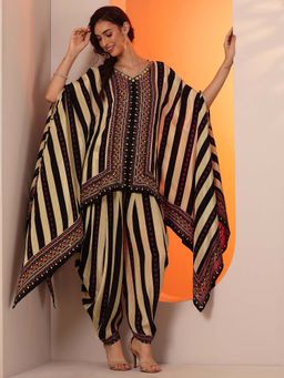 Libas - Black Mirror Embellished Tunic With Printed Dhoti