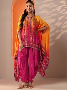 Libas - Pink Mirror Embellished Tunic With Printed Dhoti