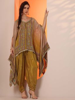 Libas - Mustard Mirror Embellished Tunic With Dhoti