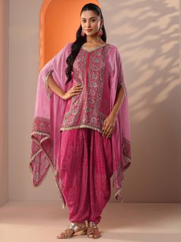 Libas - Pink Mirror Embellished Tunic With Dhoti