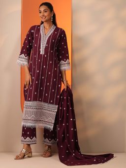 Libas - Maroon Kurta and Trouser with Dupatta