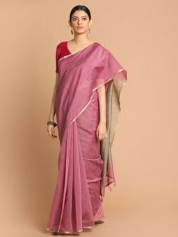 Indethnic - Banarasi Lavendar Solid Daily Wear Saree With Unstitched Blouse