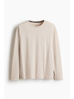 H&M - Men Beige Long-sleeved sports T-Shirt with DryMove