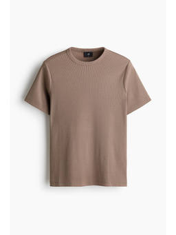 H&M - Men Beige Slim Fit Ribbed T-shirt