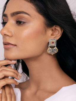 Indya - Earthen BY INDYA Dual Tone Pink Square Dangler Earrings