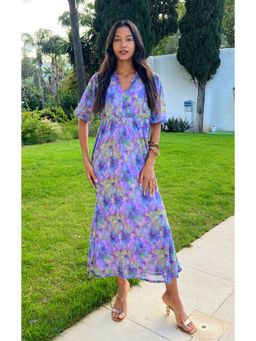 IS.U - Women Purple Floral Midi Dress