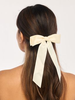 White Lies - Large Bow Hair Clip - White