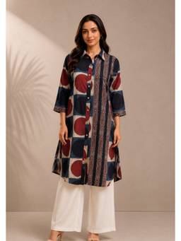 PANCHRANGA - Indraneel Placement Ajrakh Cotton Dobby Shirt Kurta