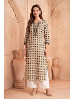 PANCHRANGA - Ziya Beige Hand Ajrakh Cotton Dobby Kurta