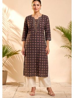PANCHRANGA - Mehrun Ajrakh Handwork Cotton Dobby Kurta