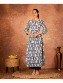 Sivi - Blue Black Hand Block Printed Cotton Kurta and Pants